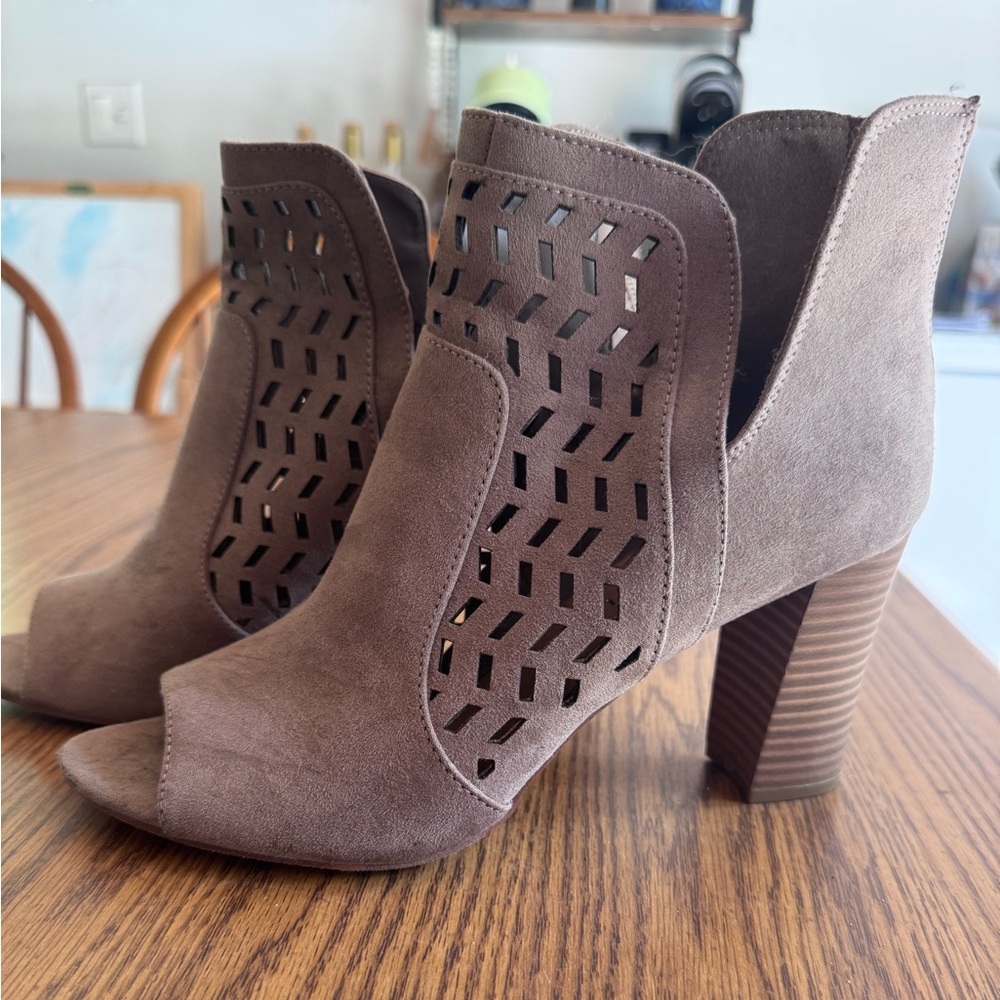 Madden Girl Taupe Cutout Heeled Boots